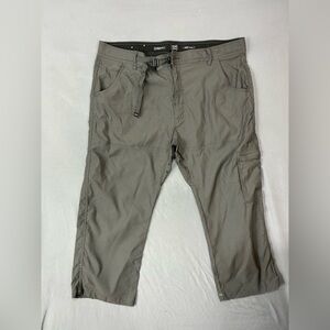 Prana Stretch Zion Pant Belted Cargo Mens 40x30 Straight Leg Snap Roll Up Green